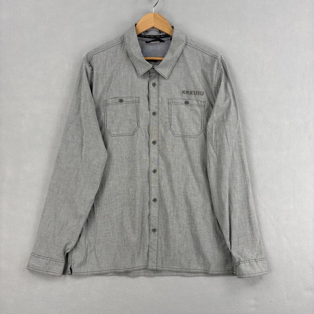 Kuiu Shirt Mens XL Gray Stripe Long Sleeve Button Up Stretch Woven Outdoors - Picture 1 of 16